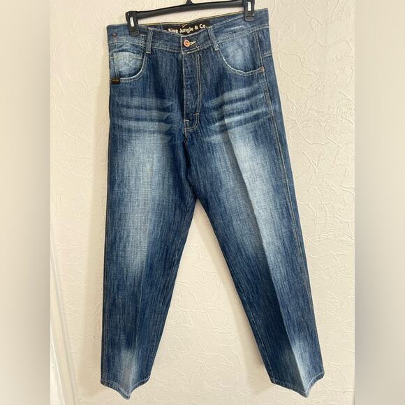 5ive Jungle Jeans Men's 36x32 Wide Leg Loose Fit Embroidered Pockets Y2K Skater - Picture 1 of 7